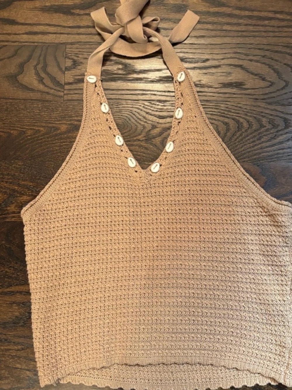 Blue Rain Crochet Halter Camisole in Tan